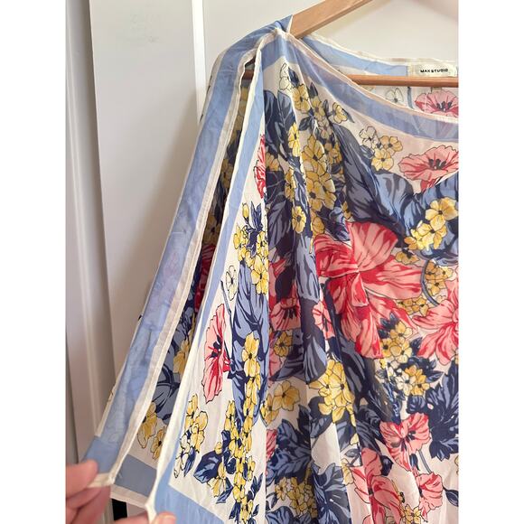 Max Studios Womens 3X Floral Top w/ Open Slit Sleeves and Shirred Waistband - Picture 2 of 10